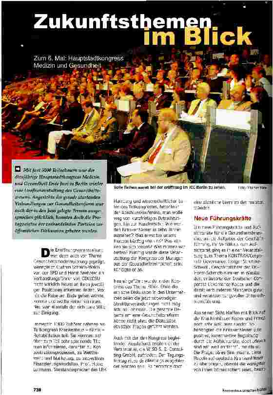 Vorschauseite 1: Zukunftsthemen im Blick Zum 6. Mal: Hauptstadtkongress Medizin und Gesundheit
