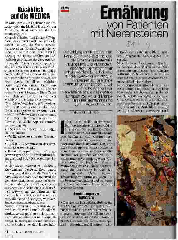 Vorschauseite 1: Ernährung von Patienten mit Nierensteinen