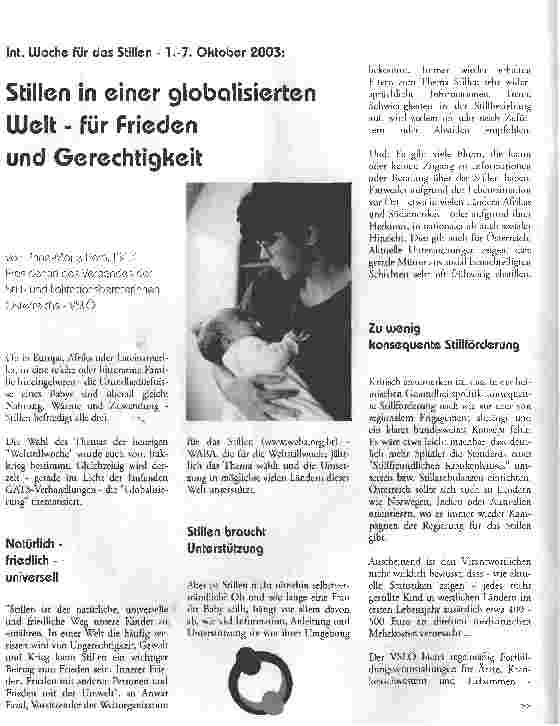 Vorschauseite 1: Stillen in einer globalisierten Welt - für Frieden und Gerechtigkeit