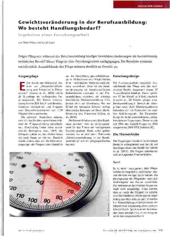 Vorschauseite 1: Gewichtsveränderung in der Berufsausbildung: Wo besteht Handlungsbedarf?