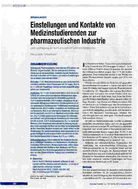 Vorschauseite 1: Einstellungen und Kontakte von Medizinstudierenden zur pharmazeutischen Industrie