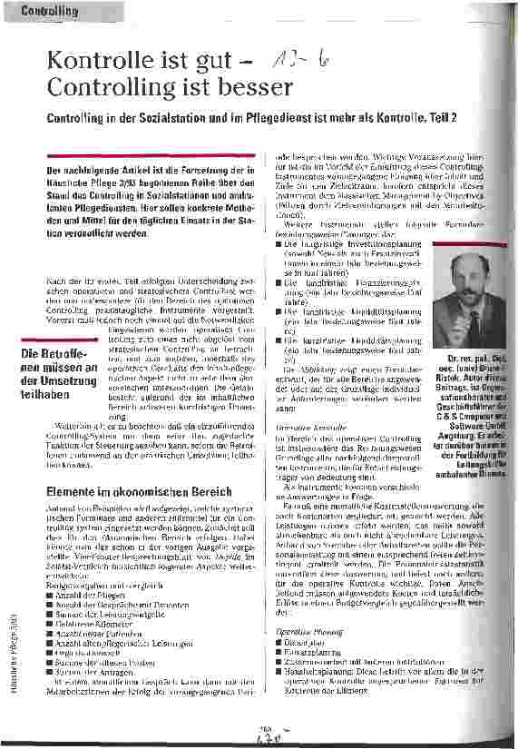 Vorschauseite 1: Kontrolle ist gut, Controlling ist besser (2) Controlling in der Sozialstation und im Pflegedienst ist mehr als Kontrolle