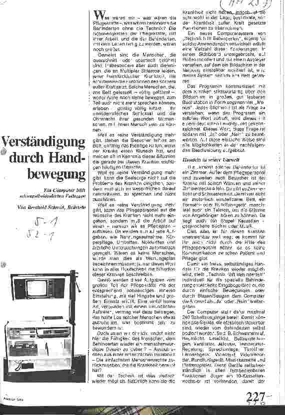 Vorschauseite 1: Verständigung durch Handbewegung Ein Computer hilft schwerstbehinderten Patienten