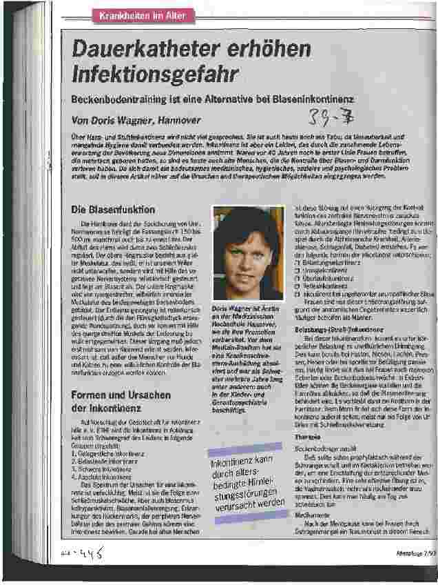 Vorschauseite 1: Dauerkatheder erhöhen Infektionsgefahr Beckenbodentraining ist eine Alternative bei Blaseninkontinenz