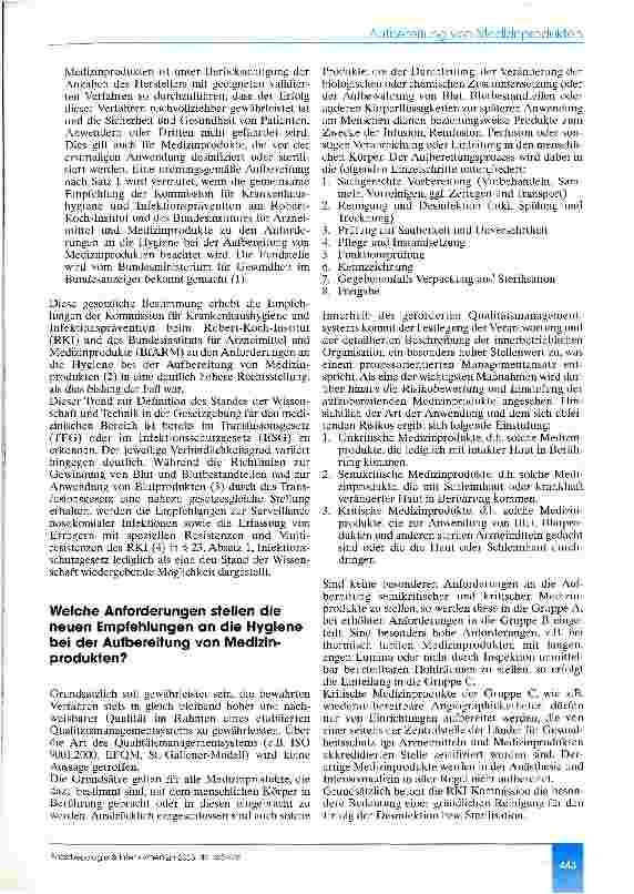 Vorschauseite 2: Aufbereitung von Medizinprodukten in der Anästhesiologie und Intensivmedizin Sinnvolle Integration in ein Qualitätsmanagementsystem