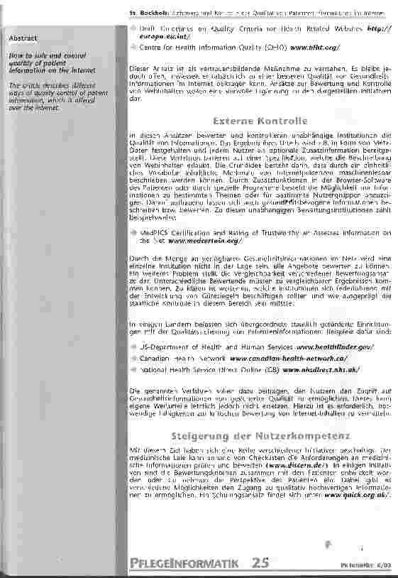 Vorschauseite 2: Sicherung und Kontrolle der Qualität von Patienteninformationen im Internet