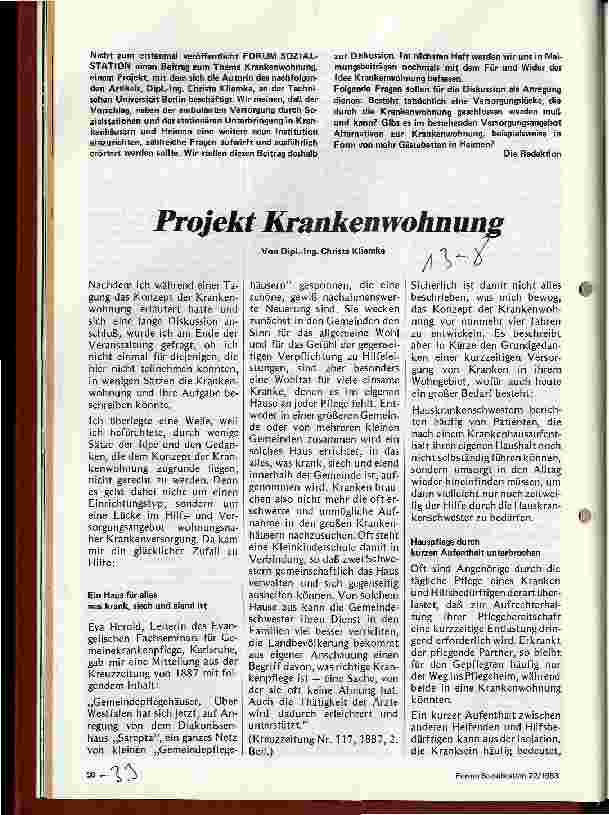 Vorschauseite 1: Projekt Krankenwohnung