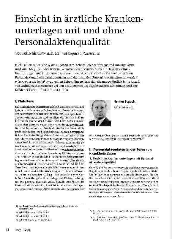 Vorschauseite 1: Einsicht in ärztliche Krankenunterlagen mit und ohne Personalaktenqualität