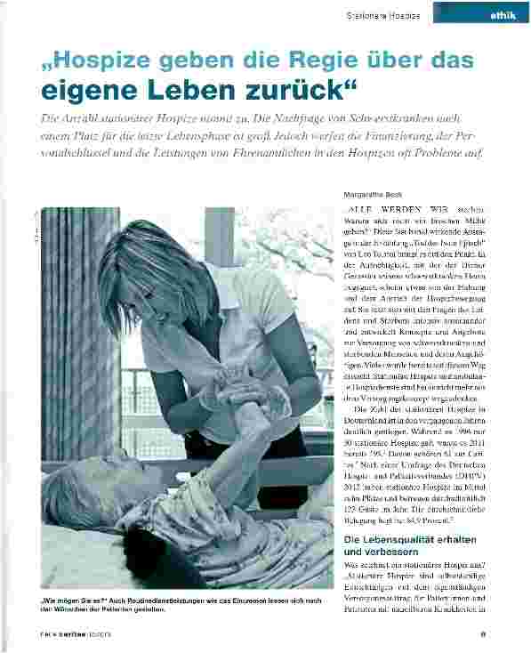 Vorschauseite 1: „Hospize geben die Regie über das eigene Leben zurück