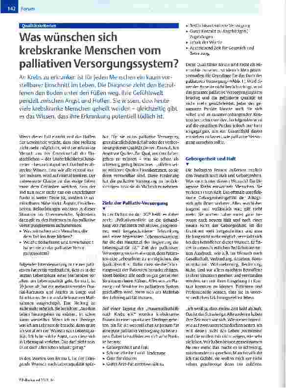 Vorschauseite 1: krebskranke Menschen vom palliativen Versorgungssystem?