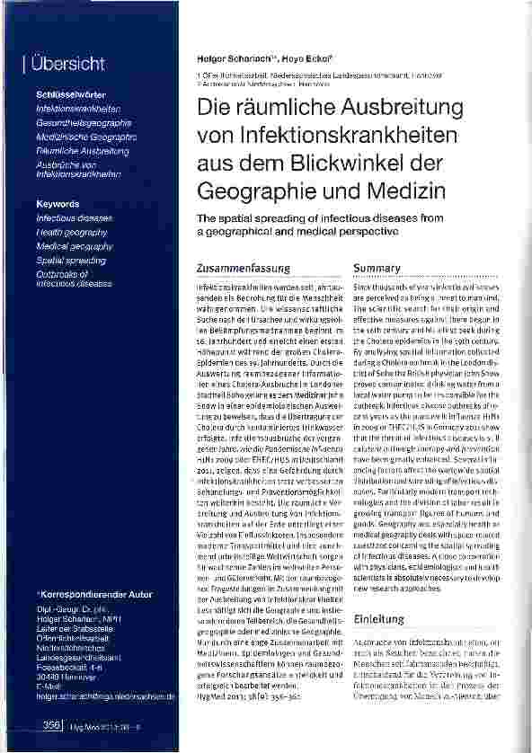 Vorschauseite 1: Die räumliche Ausbreitung von Infektionskrankheiten aus dem Blickwinkel der Geographie und Medizin