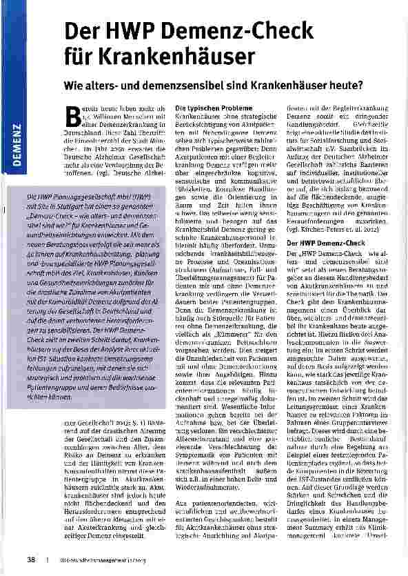Vorschauseite 1: Der HWP Demenz-Check für Krankenhäuser