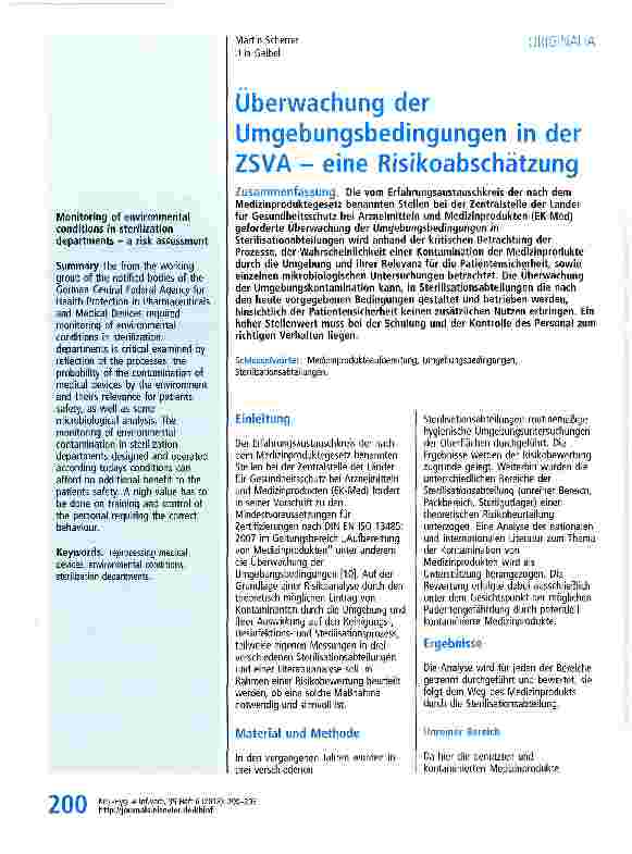 Vorschauseite 1: Überwachung der Umgebungsbedingungen in der ZSVA - eine Risikoabschätzung