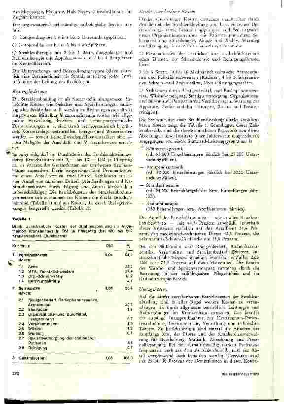 Vorschauseite 2: Zu den Betriebskosten der Strahlenabteilung