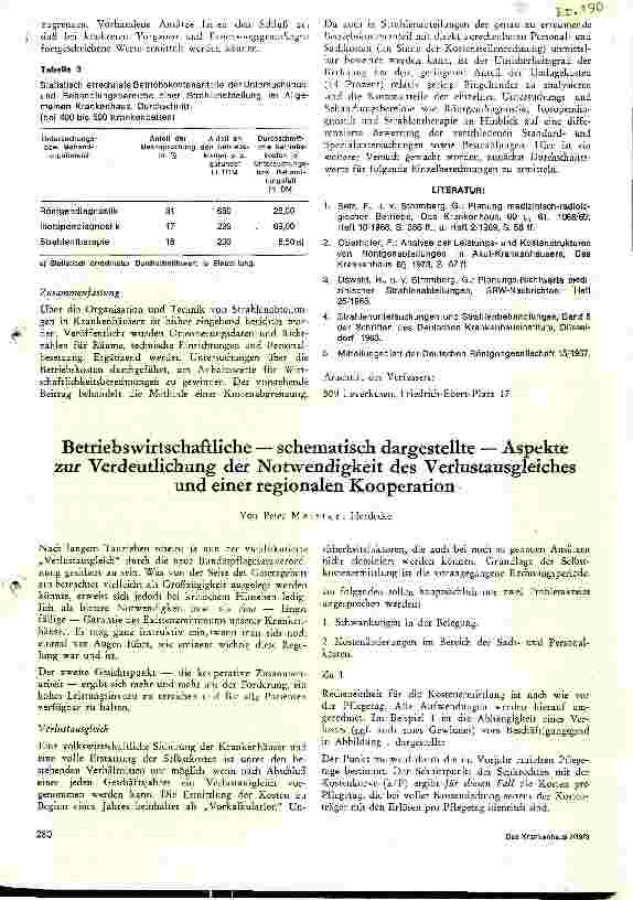 Vorschauseite 4: Zu den Betriebskosten der Strahlenabteilung