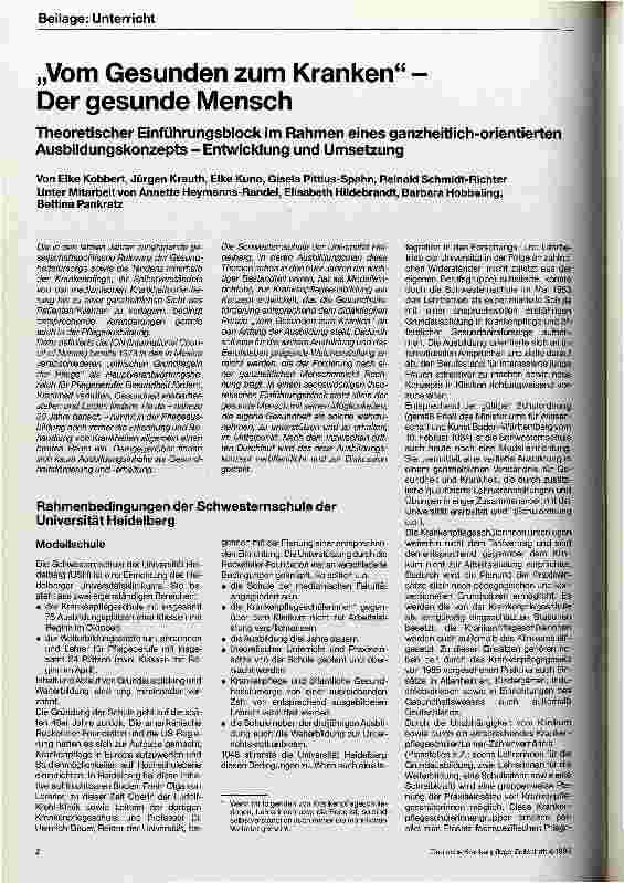 Vorschauseite 1: Vom Gesunden zum Kranken - Der gesunde Mensch Theoretischer Einführungsblock/ganzheitl. Ausbildungskonzept-Entwicklung und Umsetzung