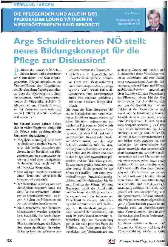 Vorschauseite 1: Arge Schuldirektoren NÖ stellt neues Bildungskonzept für die Pflege zu Diskussion!