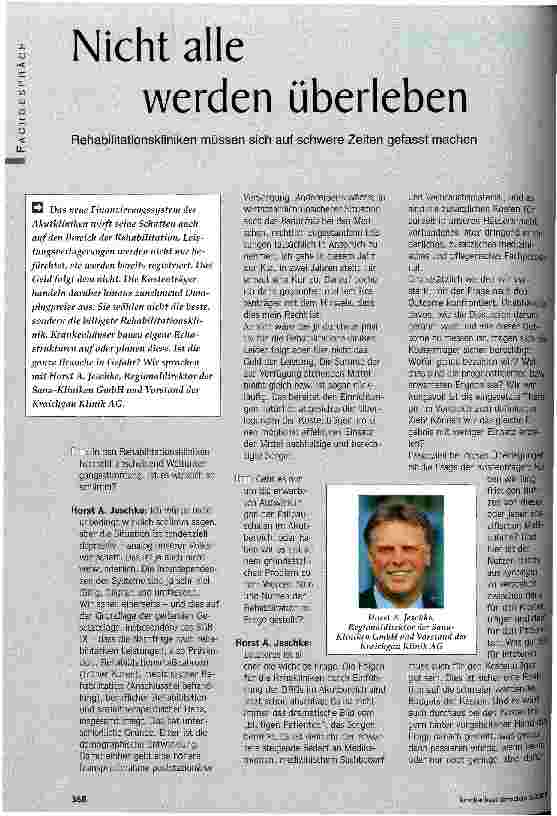 Vorschauseite 1: Nicht alle werden überleben Rehabilitationskliniken müssen sich auf schwere Zeiten gefasst machen