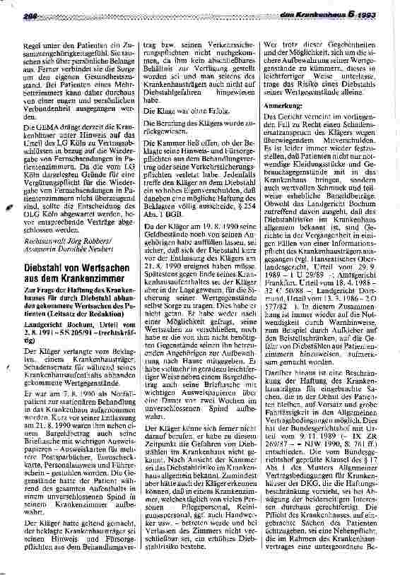 Vorschauseite 2: Vergütung für die Wiedergabe von Fernsehsendungen in Patientenzimmern LG Köln,Urteil v. 3.2.93 - 28 O 485/92 nicht rechtskräftig