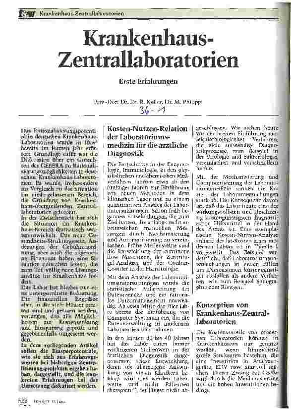 Vorschauseite 1: Krankenhaus-Zentrallaboratorien Erste Erfahrungen