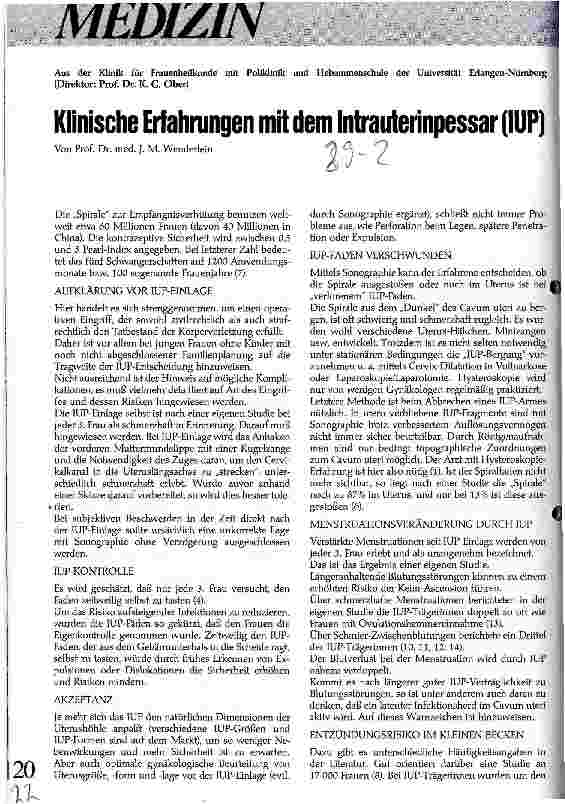 Vorschauseite 1: Klinische Erfahrungen mit dem Intrauterinpessar (IUP)