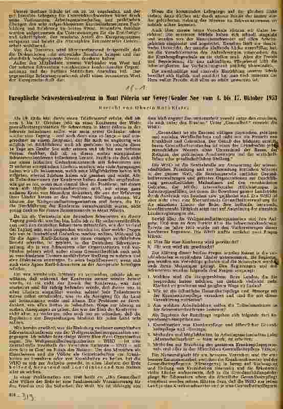 Vorschauseite 1: Europäische Schwesternkonferenz in Mont Pelerin sur Vevey/Genfer See vom 4.-17.Okt. 1953