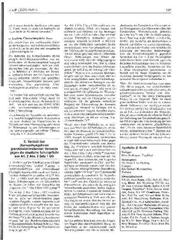 Vorschauseite 5: Zur Verfassungswidrigkeit des überwachungsfreien grenzüberschreitenden Arzneimittelversandes