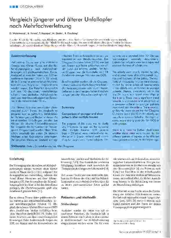 Vorschauseite 1: Vergleich jüngerer und älterer Unfallopfer nach Mehrfachverletzung