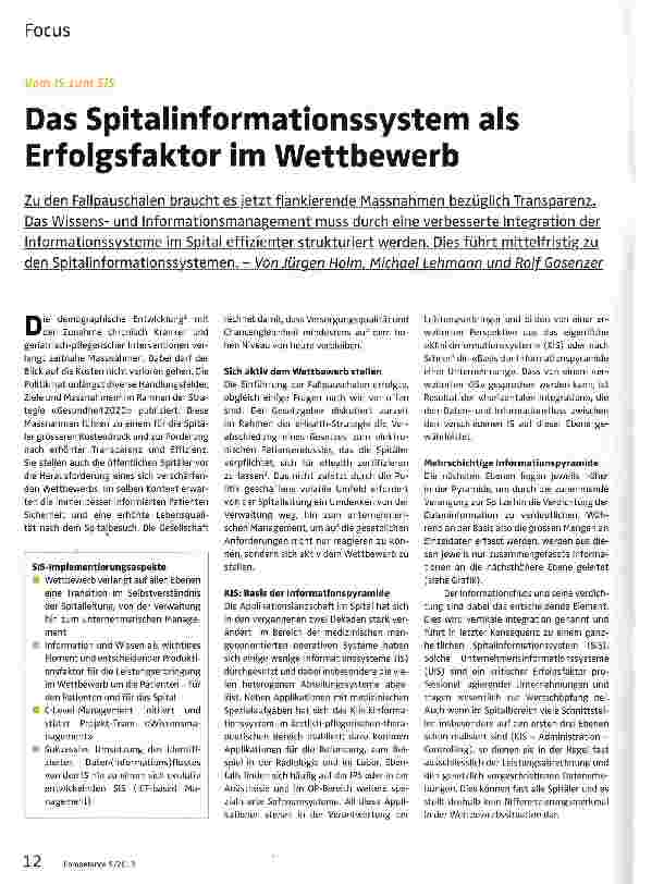 Vorschauseite 1: Das Spitalinformationssystem als Erfolgsfaktor im Wettbewerb
