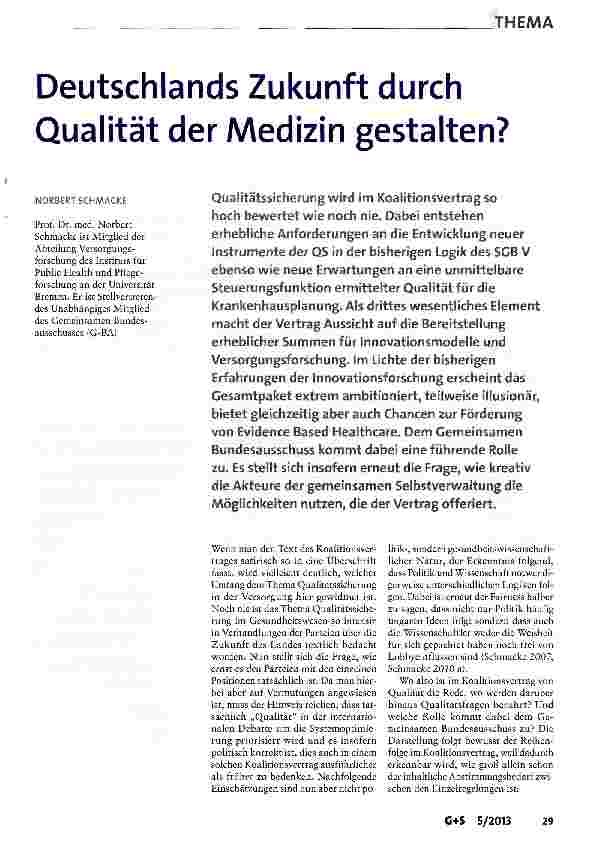 Vorschauseite 1: Deutschlands Zukunft durch Qualität der Medizin gestalten?