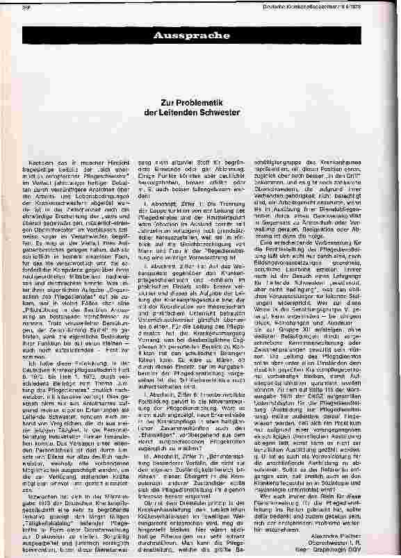 Vorschauseite 1: Zur Problematik der Leitenden Schwester