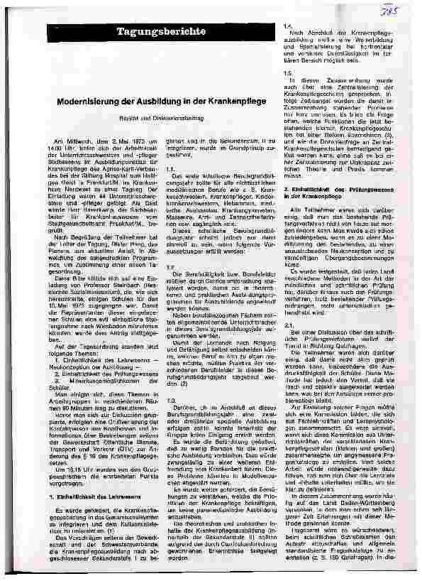 Vorschauseite 1: Modernisierung der Ausbildung in der Krankenpflege
