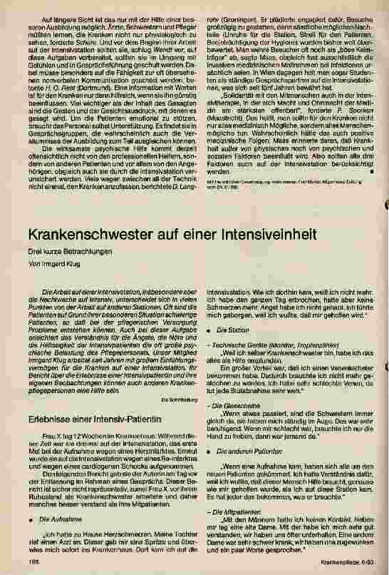 Vorschauseite 1: Krankenschwester auf einer Intensivstation