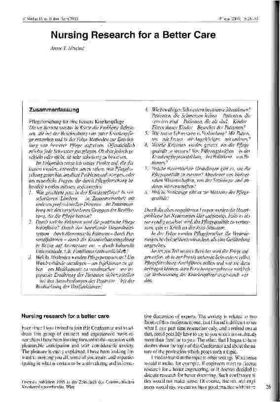 Vorschauseite 1: Nursing research for a better care