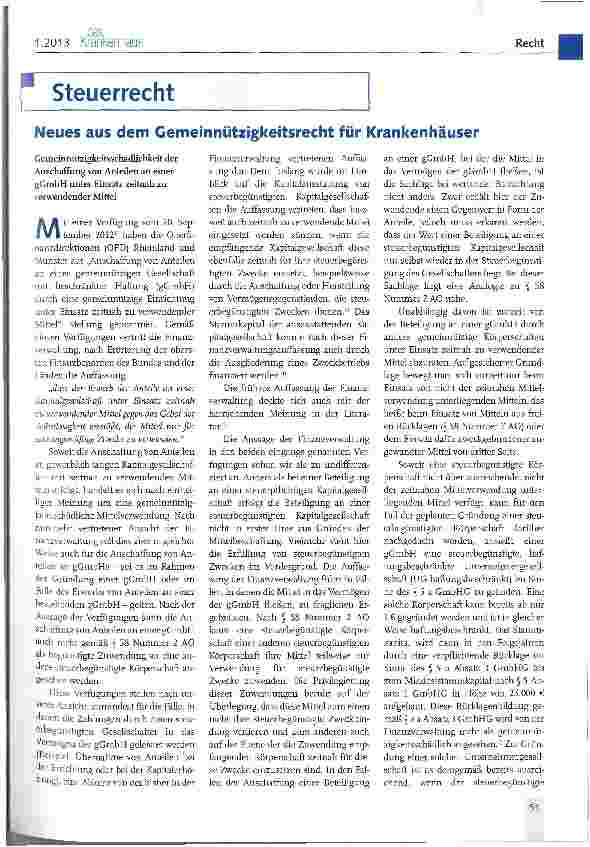 Vorschauseite 1: Neues aus dem Gemeinnützigkeitsrecht für Krankenhäuser