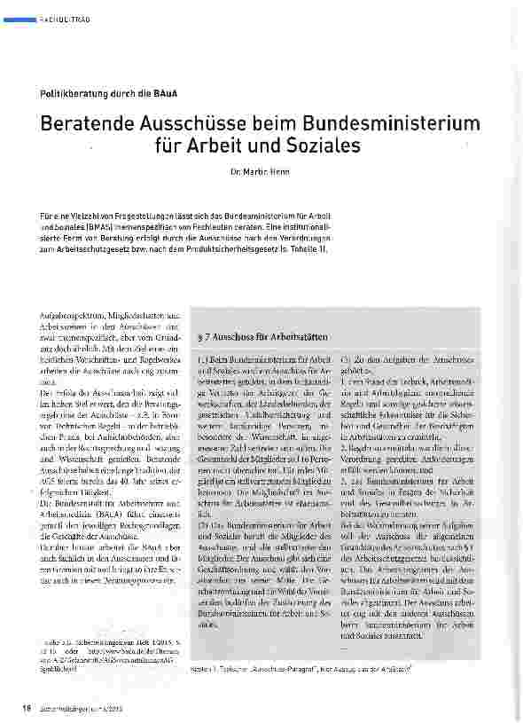 Vorschauseite 1: Beratende Ausschüsse beim Bundesministerium für Arbeit und Soziales