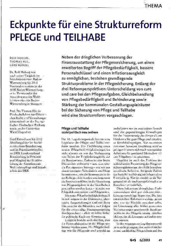 Vorschauseite 1: Eckpunkte für eine Strukturreform PFLEGE und TEILHABE