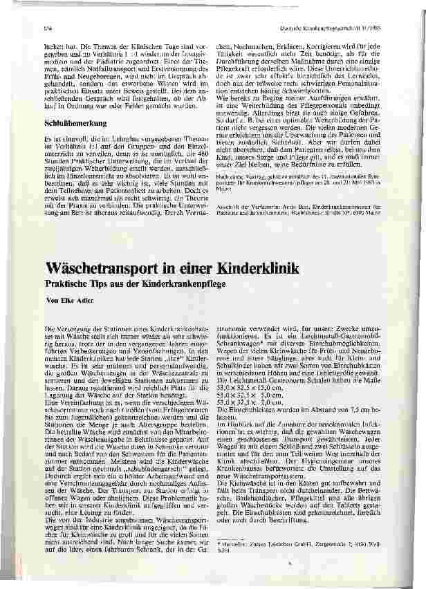 Vorschauseite 1: Wäschetransport in einer Kinderklinik