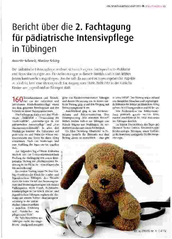 Vorschauseite 1: Bericht über die 2. Fachtagung für pädiatrische Intensivpflegein Tübingen