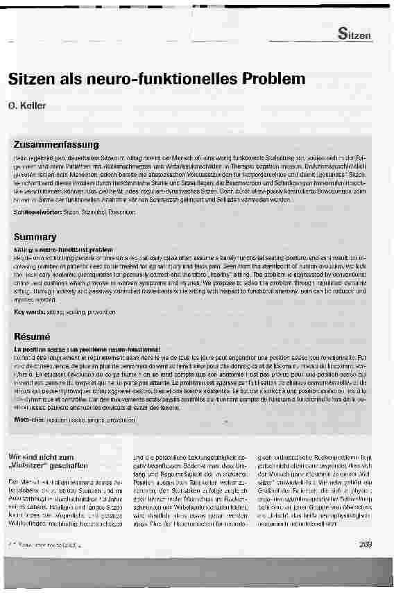 Vorschauseite 1: Sitzen als neuro-funktionelles Problem