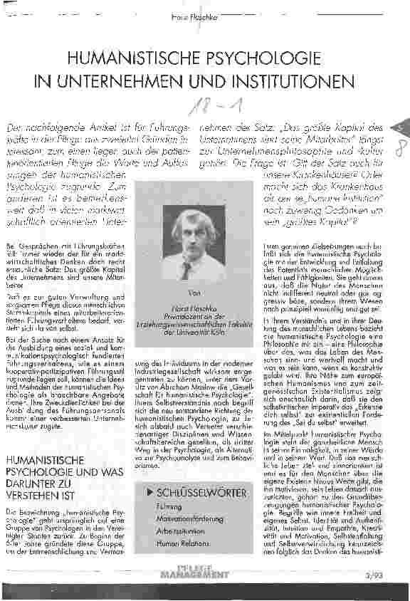 Vorschauseite 1: Humanistische Psychologie in Unternehmen und Institutionen