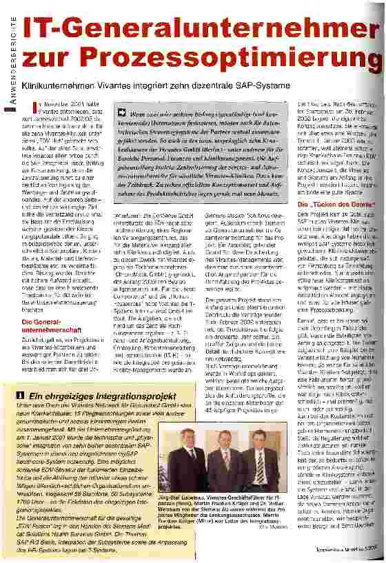 Vorschauseite 1: IT-Generalunternehmer zur Prozessoptimierung Klinikunternehmen Vivantes integriert zehn dezentrale SAP-Systeme