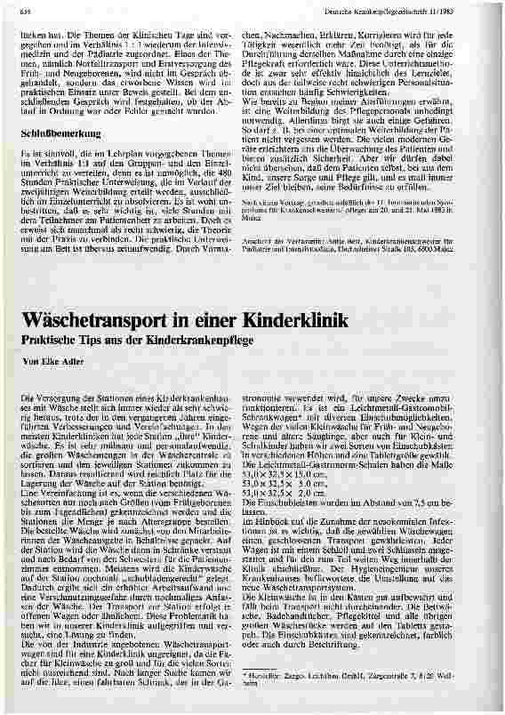 Vorschauseite 1: Wäschetransport in einer Kinderklinik Praktische Tips aus der Kinderkrankenpflege