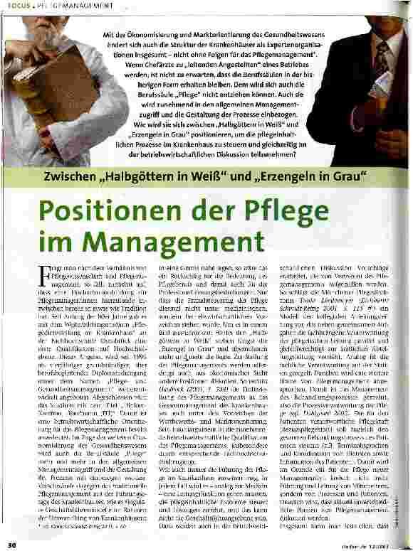 Vorschauseite 1: Positionen der Pflege im Management