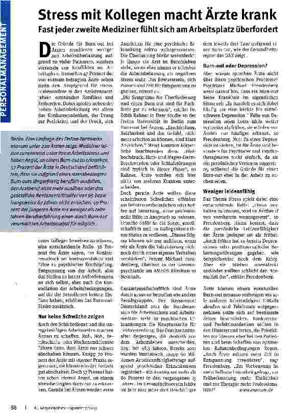 Vorschauseite 1: Stress mit Kollegen macht Arzte krank