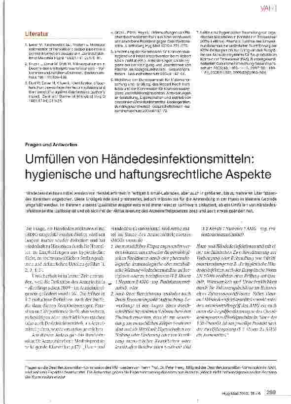 Vorschauseite 1: Umfüllen von Händedesinfektionsmitteln: hygienische und haftungsrechtliche Aspekte