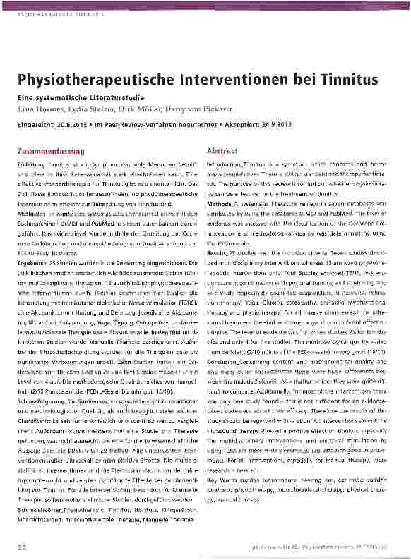 Vorschauseite 1: Physiotherapeutische Interventionen bei Tinnitus