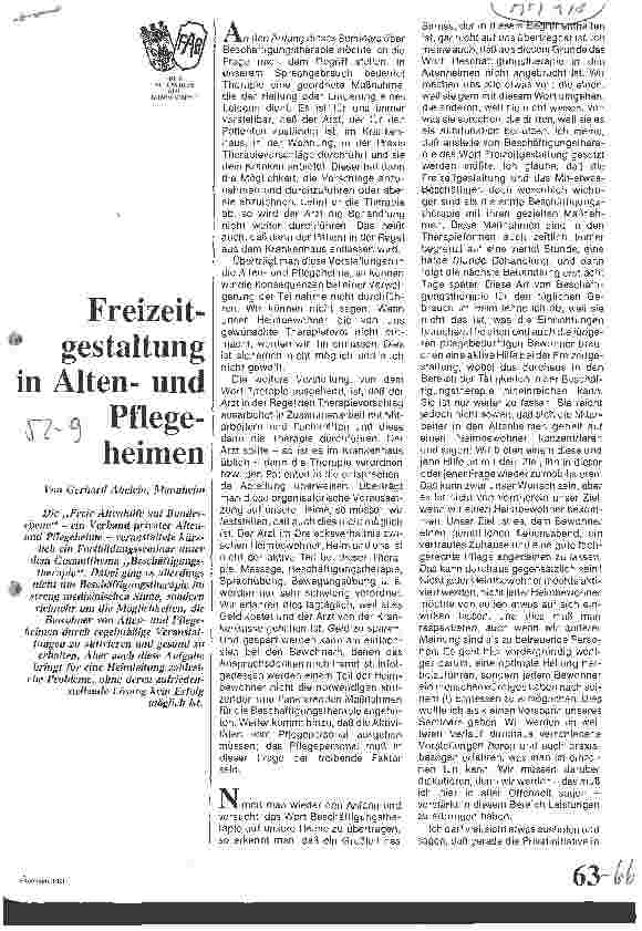 Vorschauseite 1: Freizeitgestaltung in Altenu. Pflegeheimen
