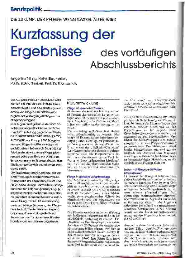 Vorschauseite 1: Kurzfassung der Ergebnisse des vorläufigen Abschlussberichts