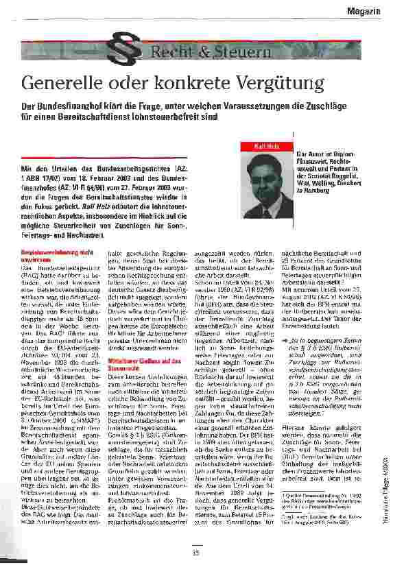 Vorschauseite 1: Generelle oder konkrete Vergütung
